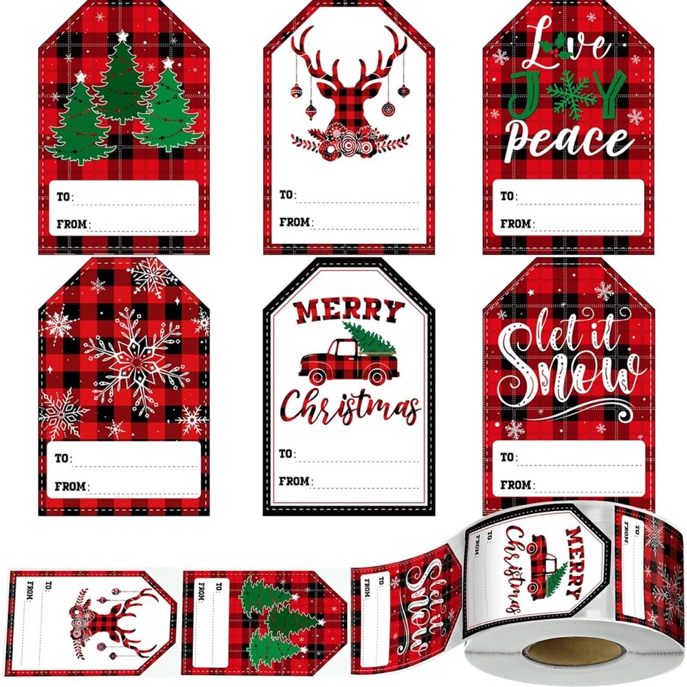 🎄60 HOLIDAY PRESENTS LABELS 2024 - red buffalo plaid set